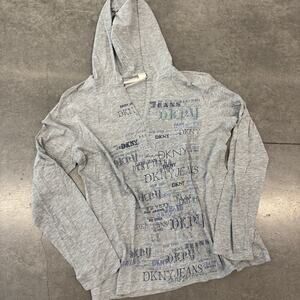 Vintage Dkny Jeans Grey Longsleeve Lightweight Hooded Shirt Youth Xl Women's S